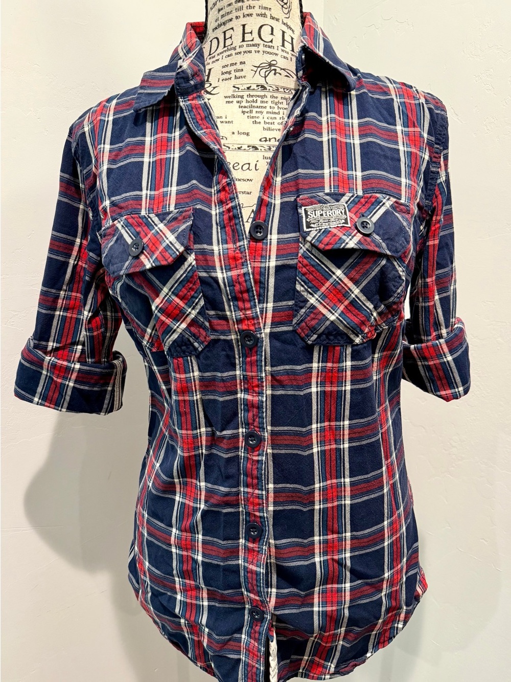 Superdry Navy Red White Plaid Button-Down Shirt